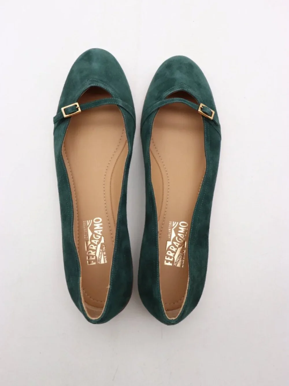 Salvatore Ferragamo Audrey Women's 11 B Almond Toe Green Suede Ballet Shoes